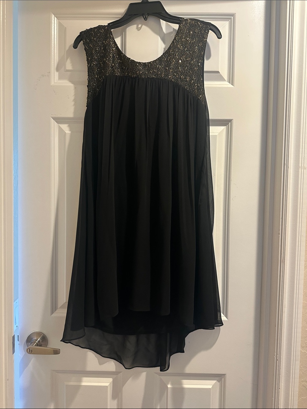 Felicity & Coco Black Beaded Yoke Chiffon High-Low Dress Nordstrom 2x worn